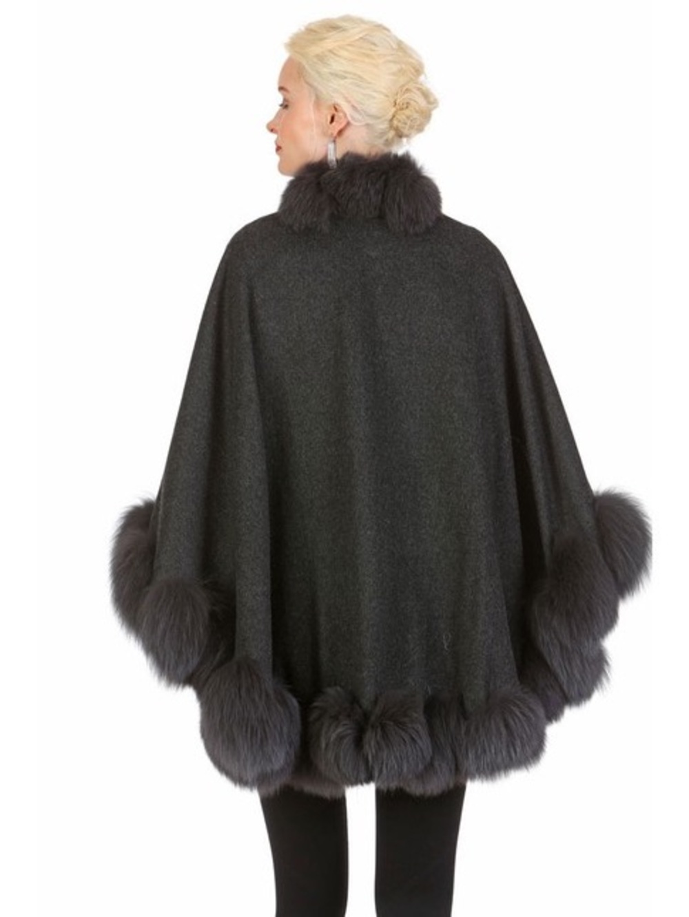 Women's Dark Gray Cashmere Cape genuine, fox fur
